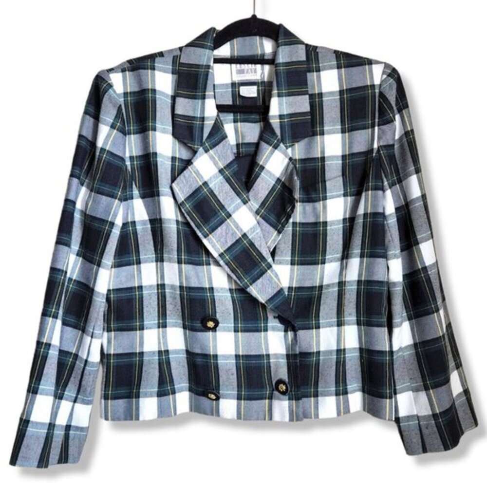 Vintage Leslie Fey Cropped Plaid Plaid Blazer Academia Collegiate Size 10